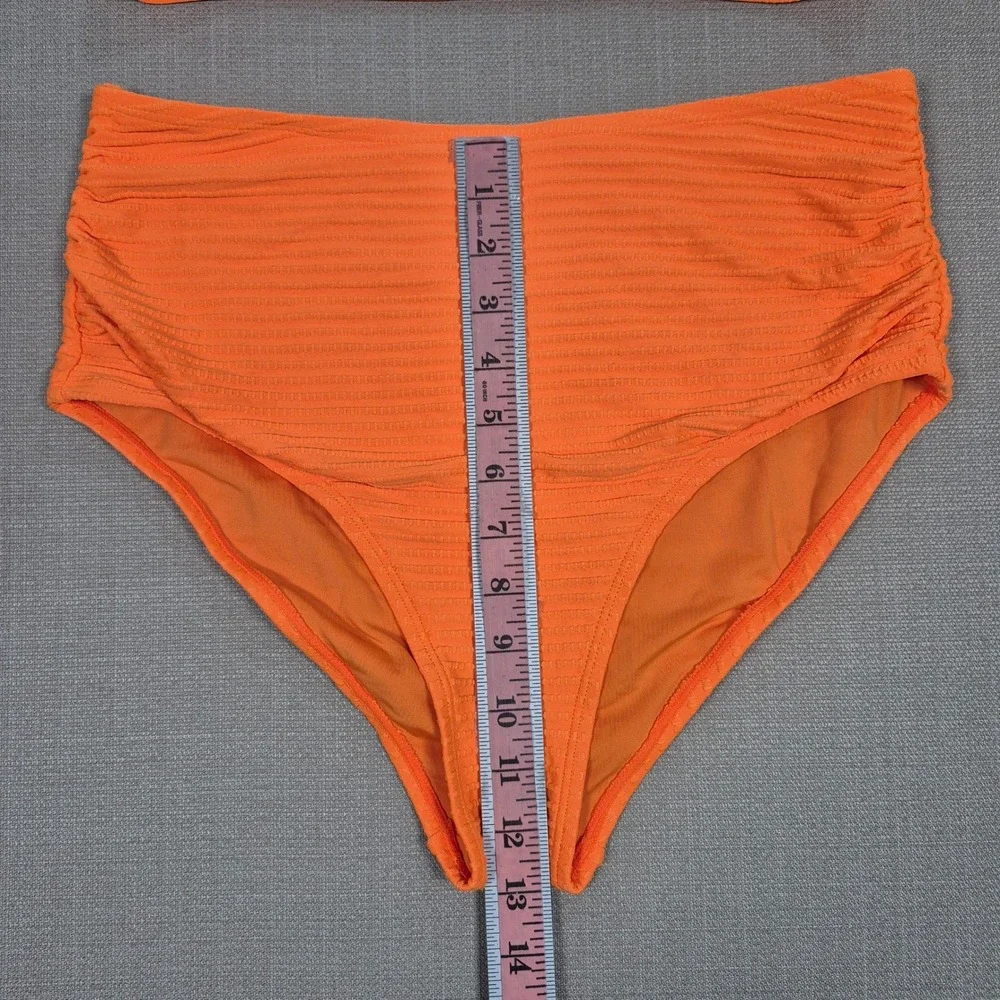 Herseas Large NWOT Orange Textured Twist Front High Waisted Bikini Set Swimsuit